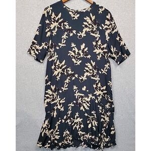 GANNI St Pierre Crepe Blue Floral Flounce Hem Midi Dress Size 40 US Size 10 Boho